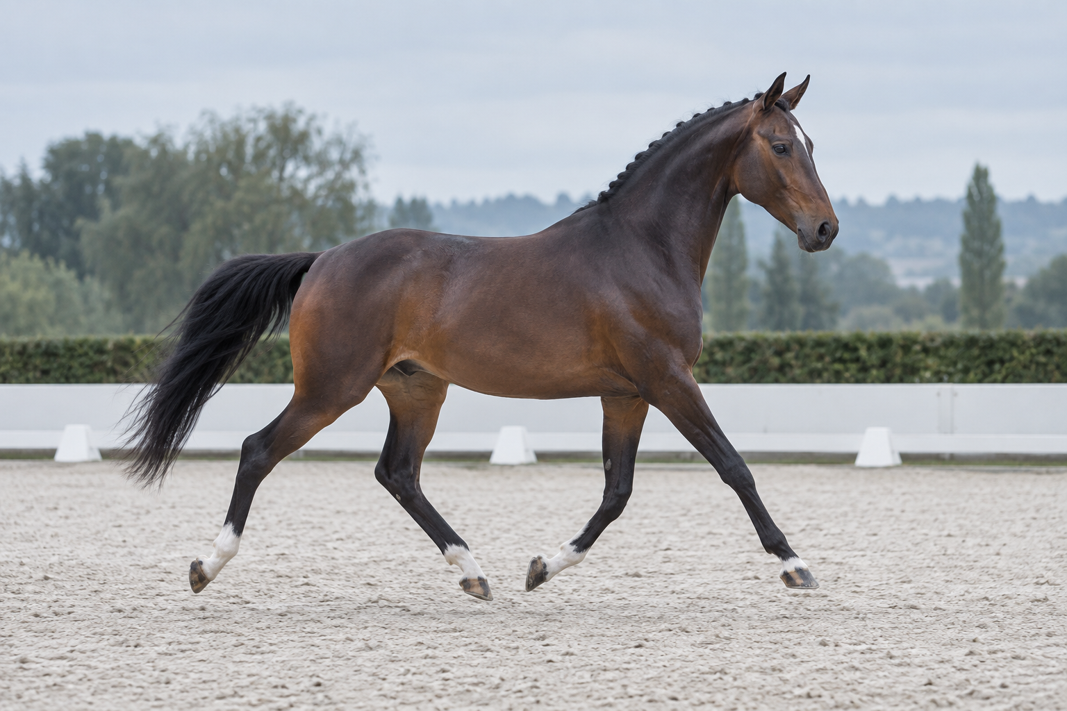 Konzeptbild: Ein Sportpferd in Bewegung auf dem Reitplatz.